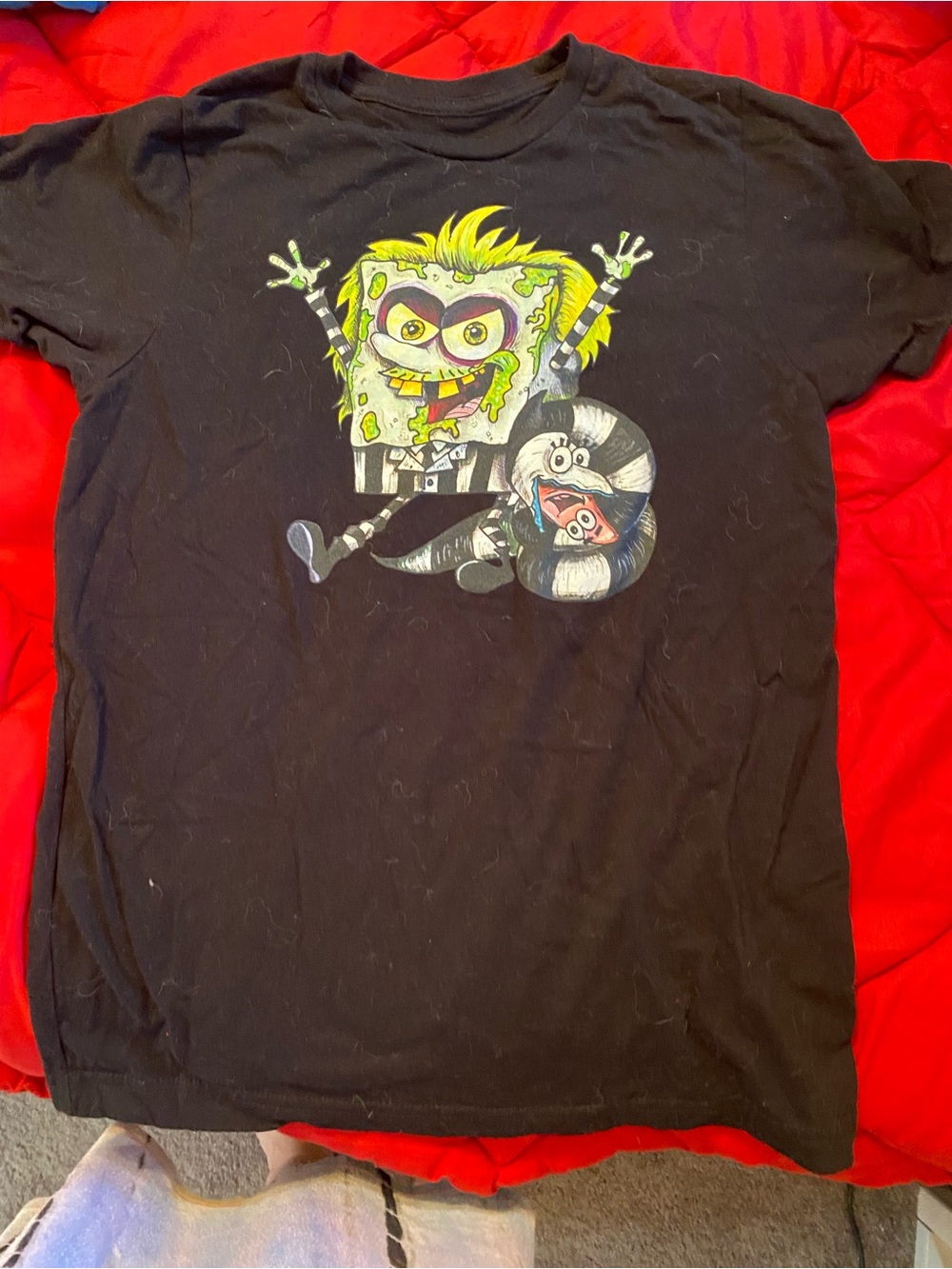 Black Graphic SpongeBob x Beetlejuice Tee - Neon Yellow & Green Print